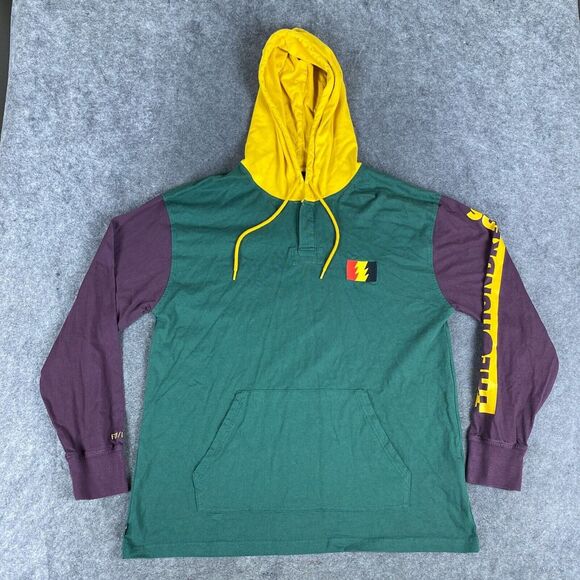 THE HUNDREDS Hoodie Mens XL Green Purple Color Block‎ Pullover Skater Y2K Retro - Picture 1 of 15